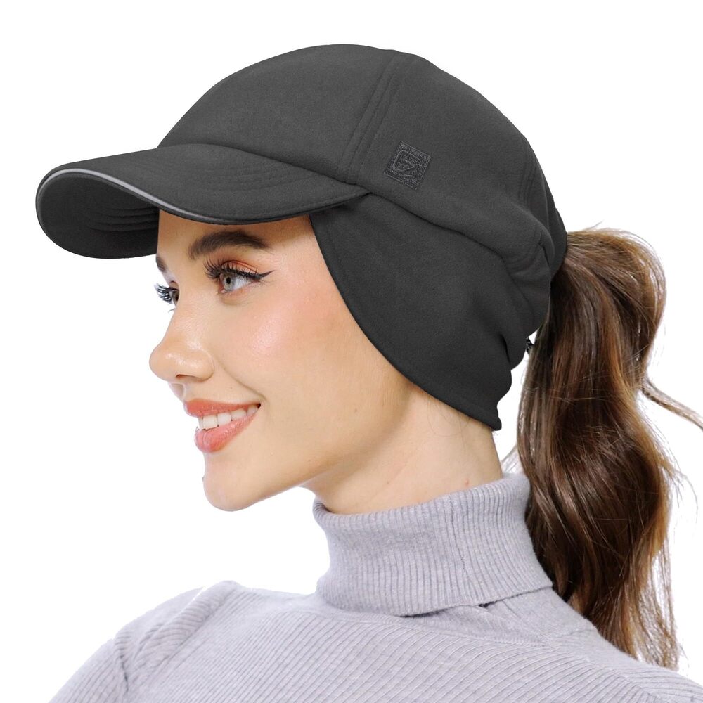 3440 Fleece Ponytail Hat with Earflap Cold Hat with Adjustable Headband